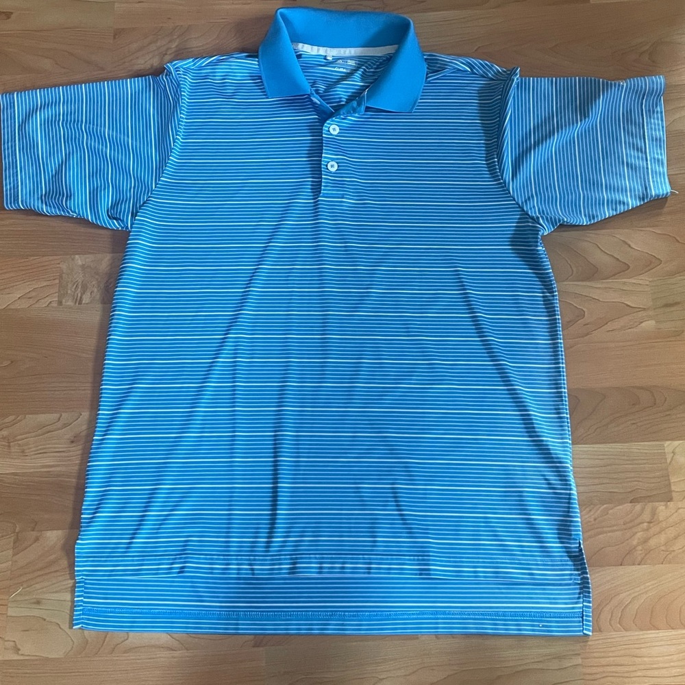 Adidas Climate Mens Blue Striped Polo Shirt M